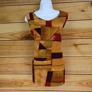 Maggie Sweet Sleeveless Blouse‎ Womens Size 1X Golden Brown Multicolor Geometric